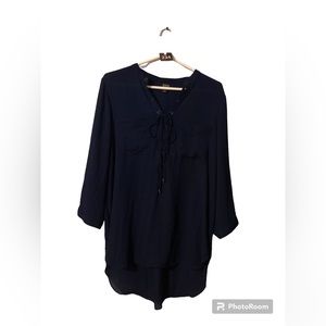 A.N.A Blue Grommet Lace Up Tunic Sz L